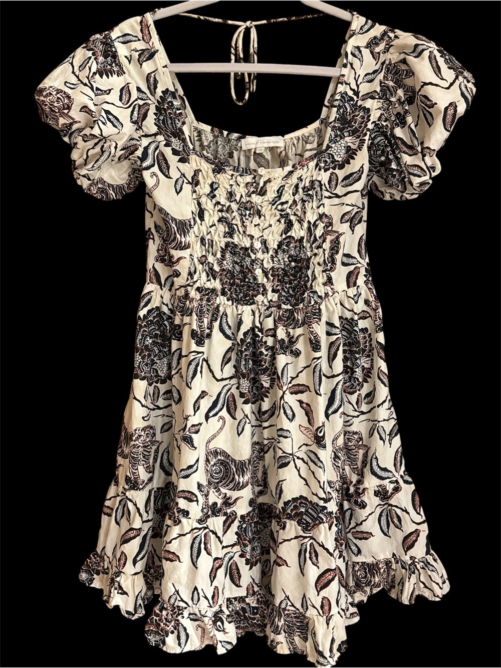 House of Harlow 1960 Ozzie Floral Smocked Puff-Sleeve Bohemian Dress Size XS